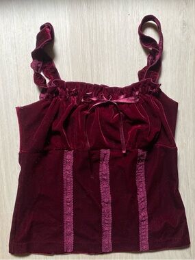 Express Burgundy Velvet Ruffle Strap Camisole